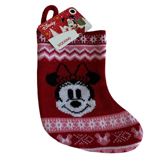 Disney Red and White Minnie Mouse 7.5” Knit Sweater Style Christmas Stocking - Picture 5 of 5